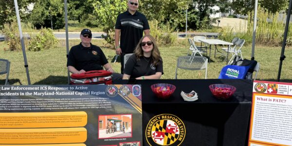 MDERS Maryland Emergency Response System for law enforcement and public safety, featuring informational display about active incidents, emergency preparedness, and interagency collaboration in the Maryland-National Capital Region.